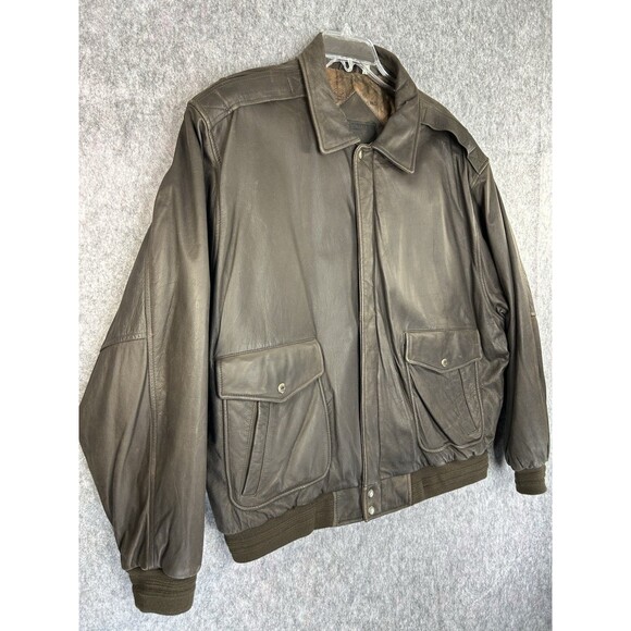 Roundtree & Yorke Men's Brown Leather Flight Bomber Aviator Jacket Coat Sz 2XL - Picture 3 of 13